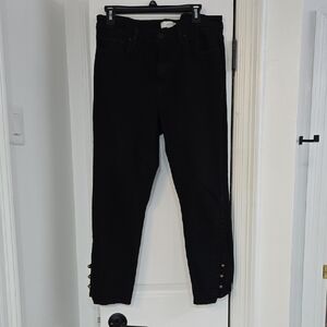 Joie Black Skinny Jeans with Gold Button Accents